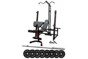 Impact Fitness Squat Rack Lat Pulldown + Adjustable Bench + 120kg Olympic Pro Bumper Weight Set