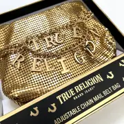 NWT Original TRUE RELIGION Adjustable Chain Mail Belt Bag Crossbody Gold L/XL