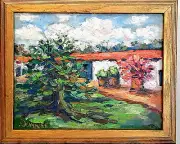 Oil Painting Old California Adobe Tree Mission Plein Air Original Framed Donalee