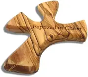 Olive Wood Prayer Cross: Hand Held Cross Made to Perfectly Fit in Your Hand (Baptized in Christ)