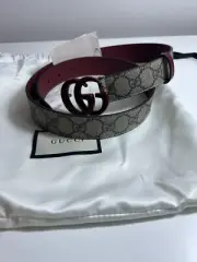 $595 Brand New 100% Auth Gucci Interlocking G Canvas Belt Red Buckle 100