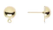 Earstud, 100 Gold Plated 8mm Half Ball Ear Studs Earring Post with Closed Loop