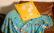 Nintendo Super Mario Game Night Throw Blanket & ? Block Pillow Set - Brand New