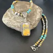 Mens BumbleBee Jasper Pendant Navajo Pearls Sterling Silver Necklace 16880