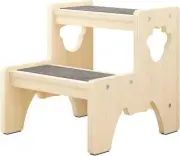 Wooden Toddler Step Stool for Kids, Bowdanie Two Step Stool Adults with 4 Non-Sl