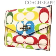 COACH A BATHING APE collaboration multi-color tri-fold wallet new 2501M*
