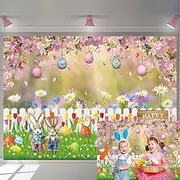 Spring Photo Backdrop 7X5FT Easter Rabbit Colorful Eggs Spring Garden Photography Background for Easter Party Decoration Children Adult Birthday Party Banner (82x59inch)
