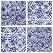 4pc 9.5cm Square Ceramic Tile Coasters Sorrento Blue