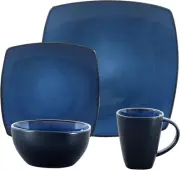 Soho Lounge Reactive Glaze Stoneware Dinnerware Set, Service for 4 (16Pc), Blue
