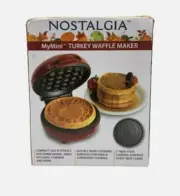 Nostalgia My Mini Turkey Pattern Waffle Maker Compact 5" Red