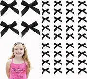 [Ormromra] 40 Pcs Mini Bow Hair Clips, Bowknot Ribbon Barrettes, Satin Fabric Bows Hair Clips for Girls Women Hair Design, Craft Sewing Scrapbooking Wedding and Gift Wrapping(Black)