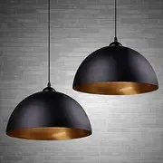 Hobaca Modern Industrial Cooktop Lid Pendant Light - 2 x Vintage Ø30cm Wide Iron Chandelier E27 Lamp Holder Ceiling Light for Kitchen Living Room - Black Gold