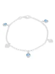 Sterling Silver Blue Cubic Zirconia Heart Charm Bracelet