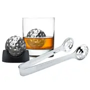 6pc Avanti Ice Golf Ball Set Whiskey Stainless Steel Stone/Stand w/ Tongs Silver