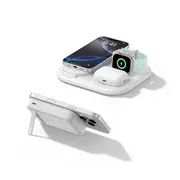 3-in-1 Magnetic Foldable Wireless Charger + Magnetic Power Bank Bundle, White