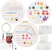 Fxvhojq 3Pcs Embroidery Starter Kit Easy Embroidery Stitch Practice Kit to Learn 30 Different Stitches Complete Embroidery Kit Full Range of Embroidery Starter Kit for Sewing