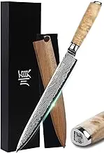 YOUSUNLONG Fillet Knife Sashimi Sushi Carving Knife 10 Inch Japanese Knife - 67 Layer Damascus Steel- Natural Burl Wood Handle - Walnut Wood Sheath - Flannel Knife Bag…