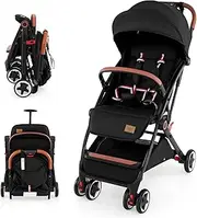 BABY JOY Lightweight Baby Stroller w/ Mesh Net, Compact Toddler Travel Pram for Airplane, Easy One-Hand Fold Infant Stroller w/ 5-Point Harness, Adjustable Backrest, Footrest, Canopy, Storage Basket, Black