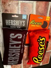 SET Of 2 Hershey Milk Chocolate Dog Toys Reese's Peanut Butter Cup Squeaky, New