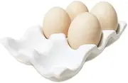 Komifa Ceramic Egg Holder Egg Tray Porcelain Fresh Egg Holder for Fridge Countertop Kitchen Storage Half Dozen 6 Cups (White)