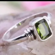 Handmade 925 Sterling Silver Peridot Square Green Stone Ring Gift For Women