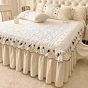 Ruffle Skirt Bedspread, Fitted Sheet Bed Skirt, Bedspread Queen Set, Full Bed Skirts, Wrap Around Bed Cover, Gathered Dust Ruffle Bedskirt Sets, for Full Size Bed, 3 Piece Set(D,200x220cm)