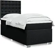 vidaXL Box Spring Bed - Black King Single with Adjustable Headboard, Pocket Spring Mattress & Mattress Topper - Bedroom Fabric Bedstead 203 x 107 cm