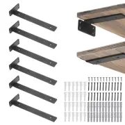 6 Pcs Shelf Brackets, 12" Long 3/16" Thick Shelving Brackets with 110 Lbs, Black