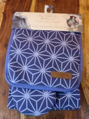 Eco One Kitchen Bakers Collection 3 Pc Set, Apron, Oven Mitt, Potholder blue