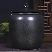 Snaweo Home Ceramic Rice Bucket, Kitchen Rice Storage Container With Lid Grain Dispenser, Ceramic Rice Cylinder Container, Rice Storage Box For Grains, Snacks, Candy(Black,15kg)