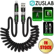 USB A Type C to C Light PD65W 4in 1 Coiled Charging Cable For Samsung Apple Car