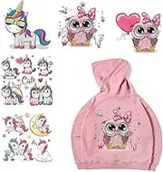 Unicorn Iron On Patches Heat Transfer Stickers Kids Cute Animal Owl Appliques for Women Girls Boy T-Shirt Jeans Clothes Fabric Badge Accessories Families Clothing DIY Patches(5 Pcs)