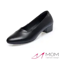 在飛比找momo購物網優惠-【MOM】真皮跟鞋 粗跟跟鞋 尖頭跟鞋/真皮氣質簡約小尖頭軟