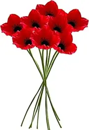 XNFUOE 8pcs Artificial Red Poppy Red Fake Poppies PU Realistic Poppy Flowers for Veterans Day Bouquet Corsages Home Kitchen Decoration