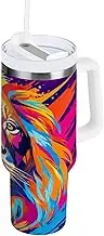RPLIFE Colorful Lions 40 Oz Tumbler with Handle and Straw, Stainless Steel Water Bottle with Straw, Tumblers for Women