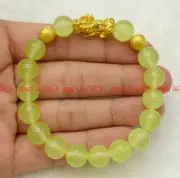 Fashion 10mm Green Peridot Jade PiXiu Round Gemstones Beads Bracelet 7.5"