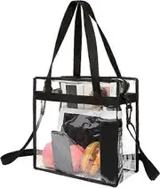Clear bags Stadium Approved Clear Tote Bag with Zipper Closure Crossbody Messenger Shoulder Bag with Adjustable Strap Black