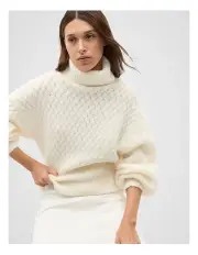 [Seed Heritage] Lofty Textured Roll Neck Knit Jumper in Cream