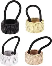 4Pcs Ponytail Holders, Sparkle Rhinestone Hair Cuffs Elastic Tie Band Gothic Punk Exquisite Glitter Tresses Accessories for Women Girls