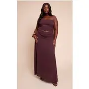 Plus Brown Maxi Chiffon Skirt, Brown