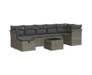 vidaXL 8 Piece Garden Sofa Set with Cushions Grey Poly Rattan
