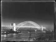 Sydney Harbour Bridge at night from Circular Quay, NSW, 1932, 1 Old Photo