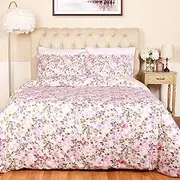 [Superior] 300-Thread Count Cotton Duvet Cover Bed Set with Pillow Shams, Durable and Breathable, Machine Washable, Vintage Floral Bedding Boho Wildflower, Full/Queen, Cream