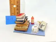 Dollhouse 1/12th scale Halloween books stack,candle wand in box and bottle # 48
