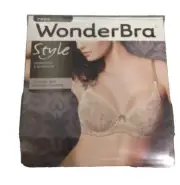 WonderBra 34C Chantilly Lace Underwire Brown White Lace Overlay 34C NWT