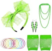 [AIMALL] 80S Accessories Gloves Fancy Party Neon Dress Rave Warmers Leg Fishnet Hen Beads, Ideal for Rave and Halloween