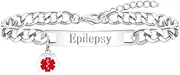 [Uloveido] Red Medical ID Bracelet | White/Black Cuban Chain Bracelets | Custom Medical Alert Jewelry for Men Women | Waterproof Stainless Steel Wristband | 7.5"+2" Medical Emergency Wristband YA5169