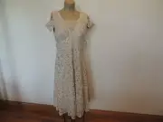 New $116. style 1151 R & M Richards sz 14 beige lace w/sequins mid -calf dress