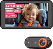Luckview Baby Car Camera with Night Vision & 5.2" 1080P Display – Easy No-Damage Install, Patented Anti-Shake Mount – Carseat Camera Rear Facing Infant Ideal for New Parents