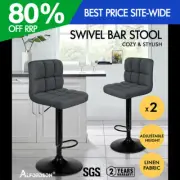 ALFORDSON 2x Bar Stools Ralph Kitchen Swivel Chair Fabric Gas Lift GREY